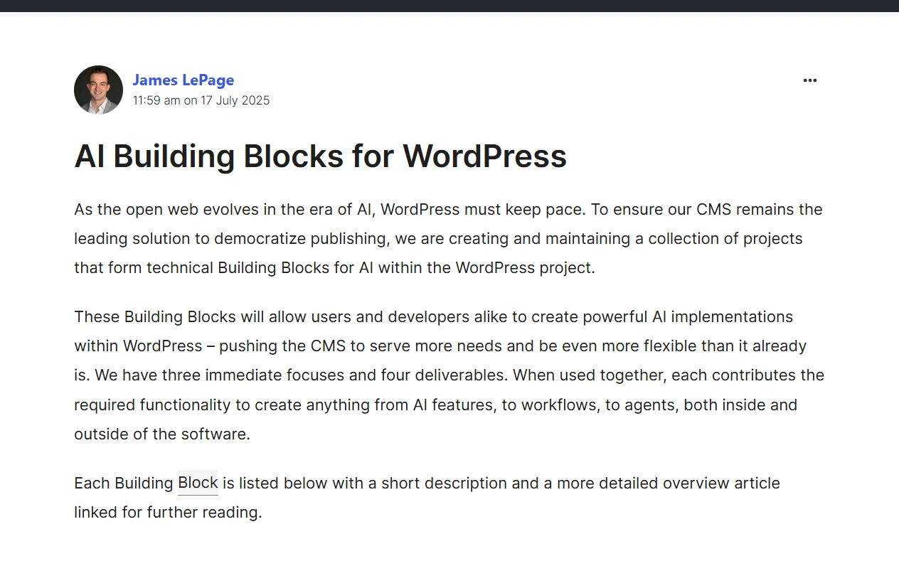 Wordpress Abilities AI Usecases AI Building Blocks